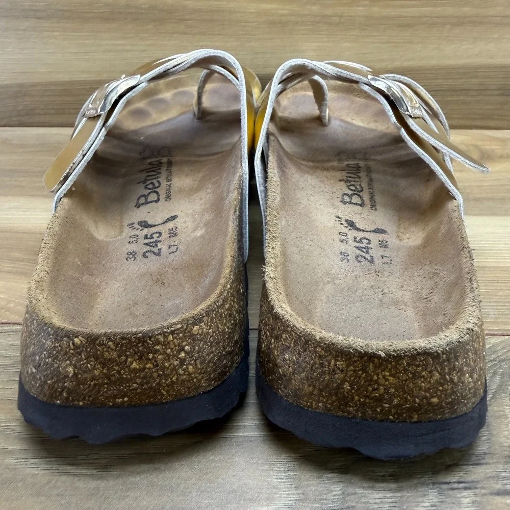 Birkenstock Betula Sandals Gold Strappy Slip On 7 N EU 38 Birko Travel Vacation